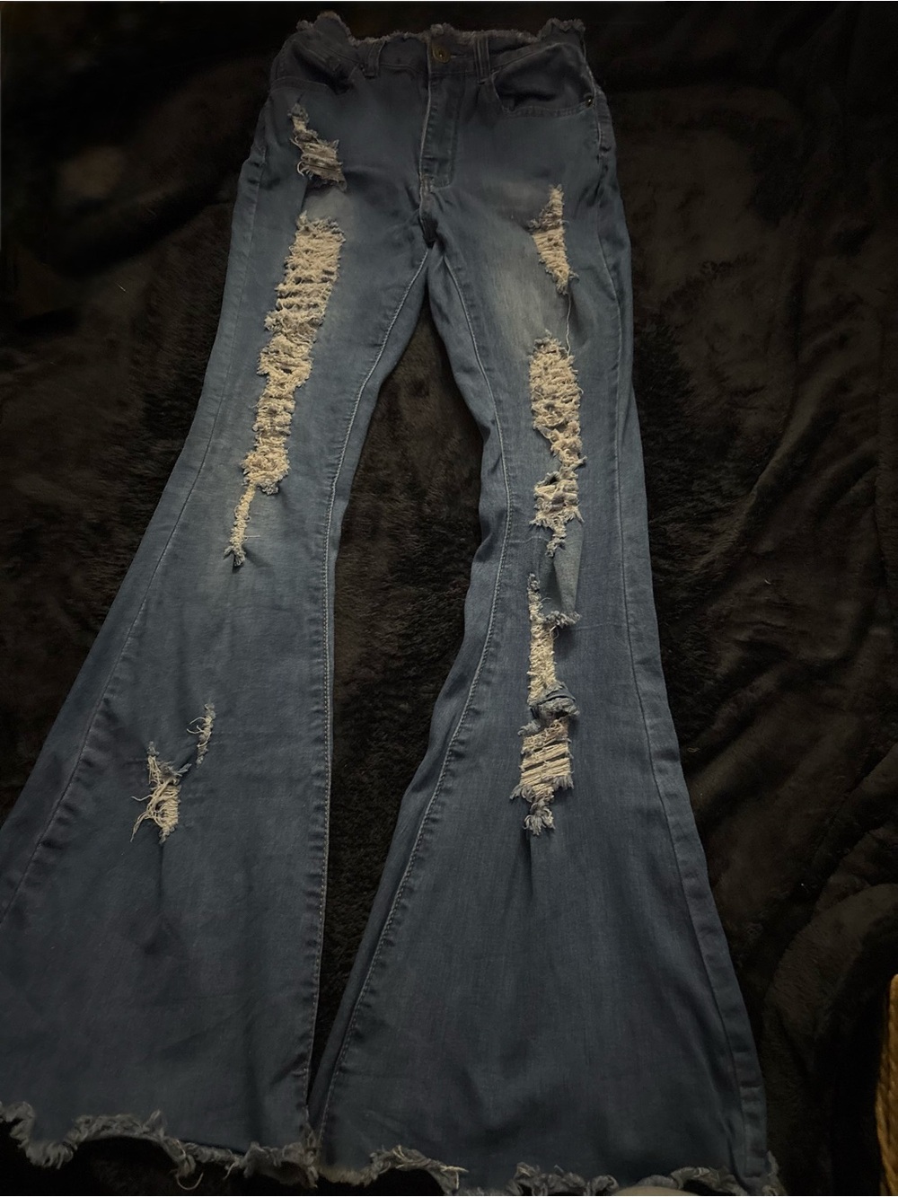 Distressed Dark Blue Flare Jeans